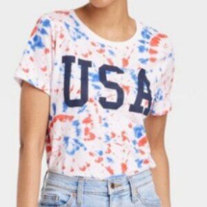 NWT Grayson Threads Women's White Tie-Dye USA Short Sleeve Graphic Tshirt